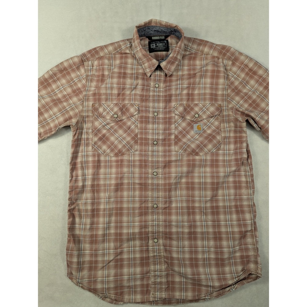 Set of 2 Carhartt Rugged Flex Relaxed Fit Plaid Pearl Snap Button-up Mens Size M - Picture 5 of 8